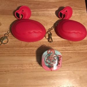 Pink Flamingo Coin Keychain and Car Visor Clip